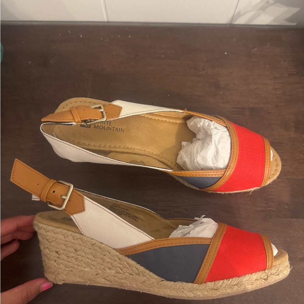 White Mountain Red and Tan Espadrille Heels